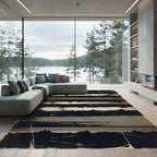 Black Gold Geometric Stripe Grunge Rug