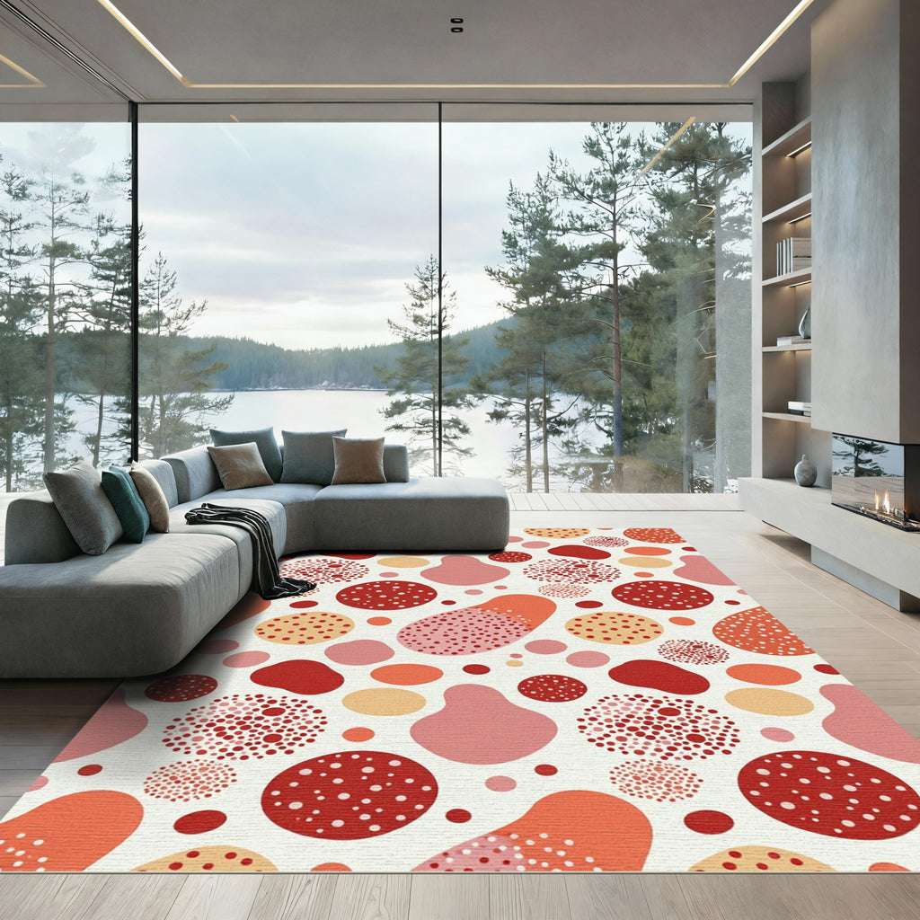 Whimsical Red Polka Dot Amorphous Shapes Rug