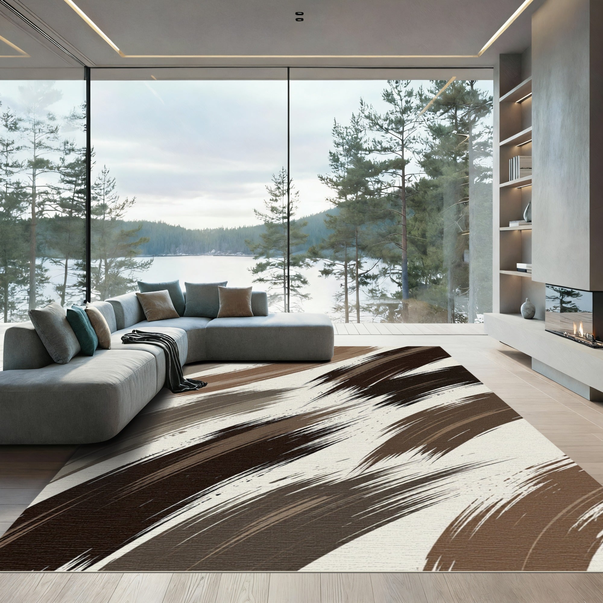 Earthy Tones Brushstroke Swirl Rug
