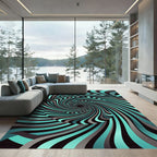 Modern Teal and Charcoal Vortex Swirl Rug