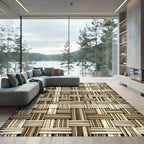 Textured Neutral Woven Basket Grid Rug