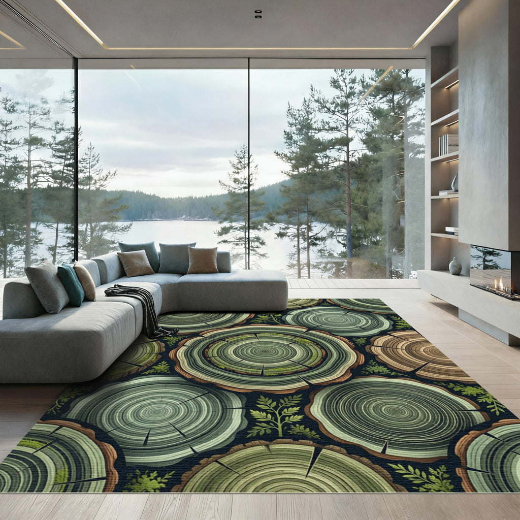 Green Wood Grain Rings Foliage Rug
