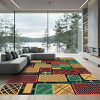 Mid-Century Modern Geometric Multicolored Grid Rug