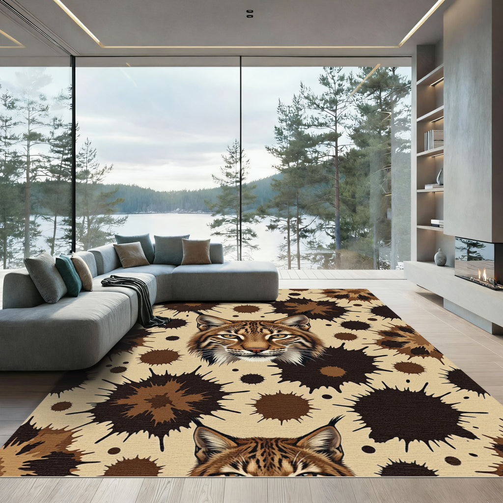 Wild Bobcat Splatter Abstract Rug