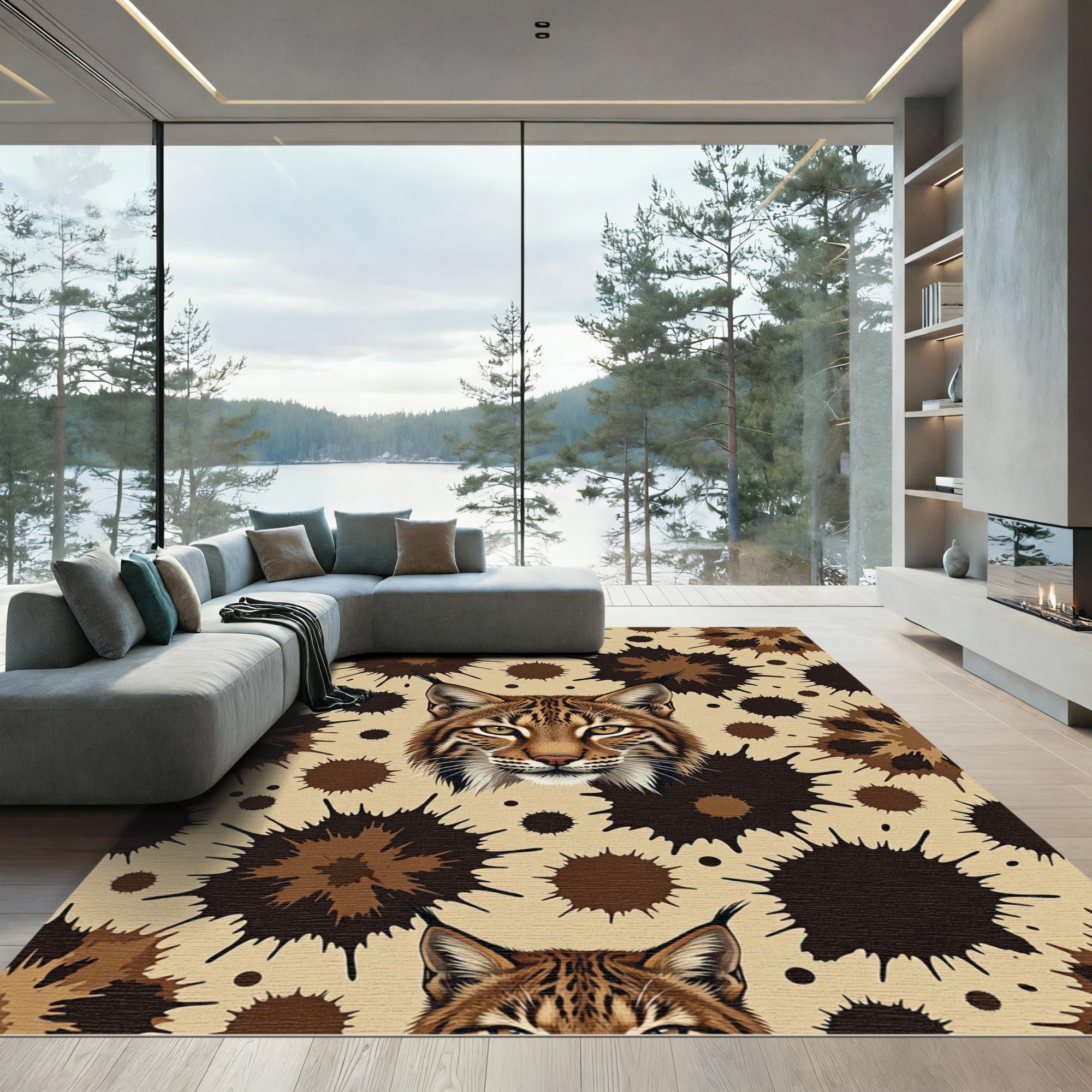 Wild Bobcat Splatter Abstract Rug