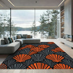 Orange Gray Scallop Shell Overlay Rug