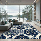 Deep Blue Quatrefoil Porcelain Tile Rug