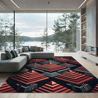 Isometric Crimson Pyramids Slate Abstract Rug