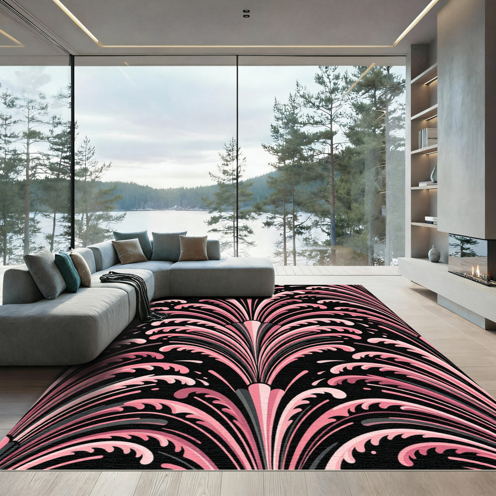 Art Deco Pink Leaf Fountain Art Rug