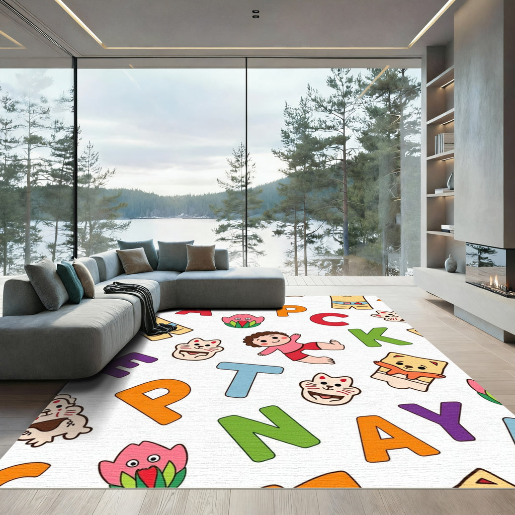 Whimsical Alphabet Characters Colorful Composition Rug