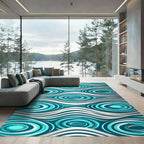 Modern Teal and Silver Rippled Swirl Rug