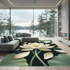 Elegant White Lotus Bloom Botanical Rug