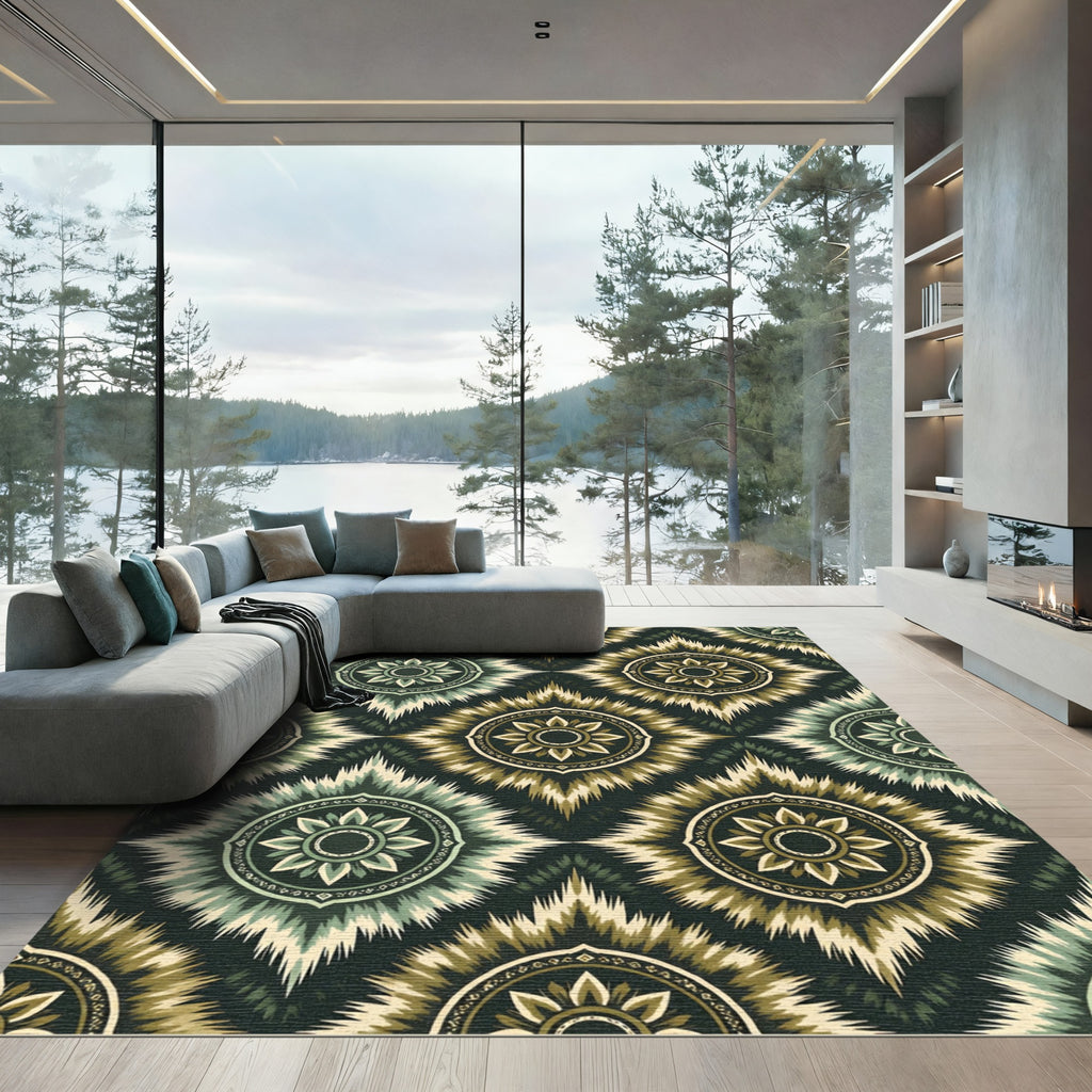Earth tone sunburst ethnic medallion Rug