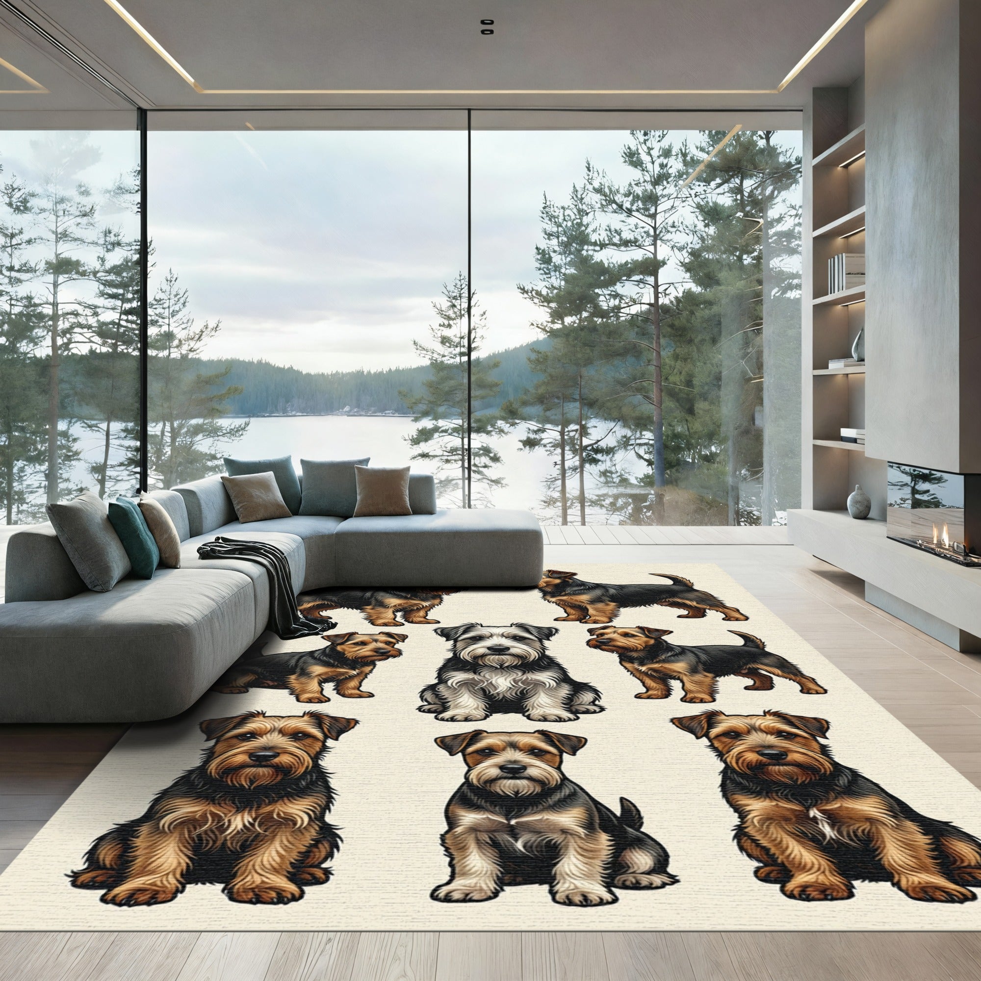 Charming Terrier Dog Illustration Set Rug