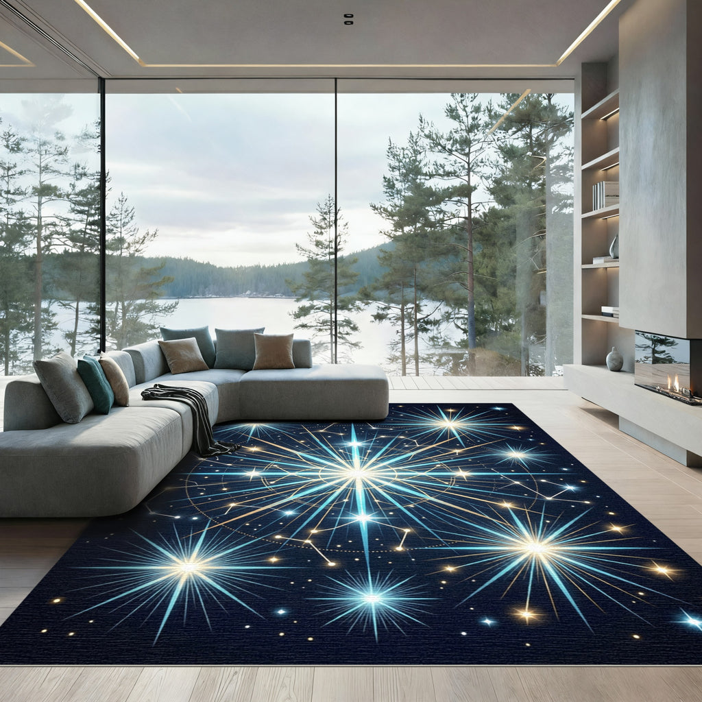 Celestial Navy Gold Starry Constellation Rug