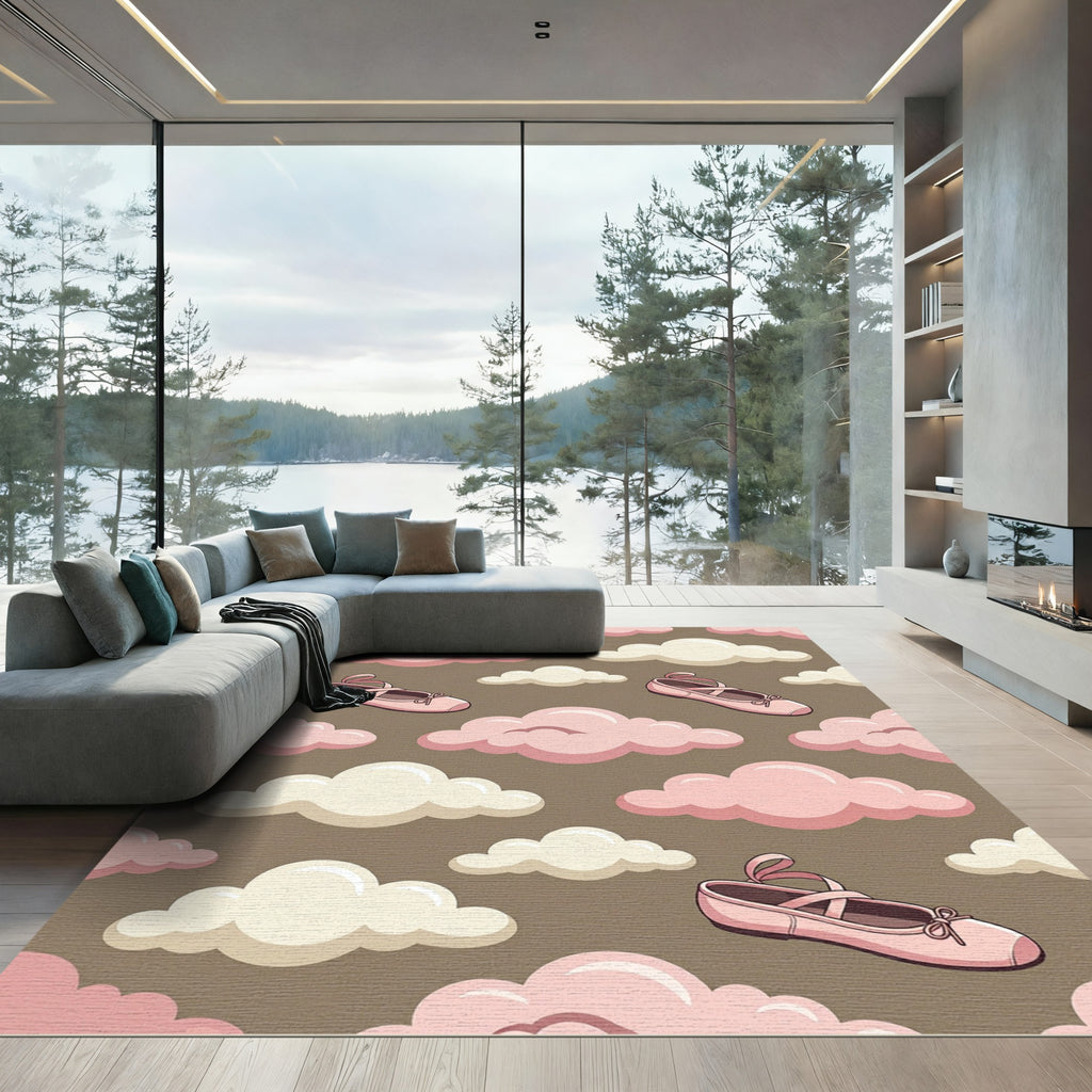 Pink Ballet Slippers and Clouds Rug
