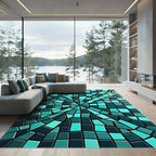 Abstract Teal Geometric Shard Mosaic Rug