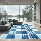Classic Blue Grid Plaid Check Rug
