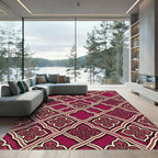 Ornate Crimson Lattice Floral Damask Rug