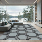 Modern Slate Gray Geometric Hexagon Rug