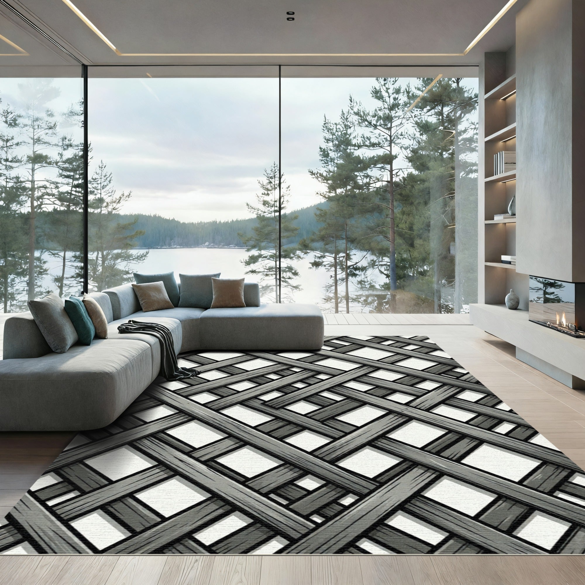 Rustic Gray Wood Lattice Rug