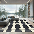 Modern Monochrome Interlocking Woven Grid Rug