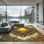 Golden Baroque Crest Floral Medallion Rug