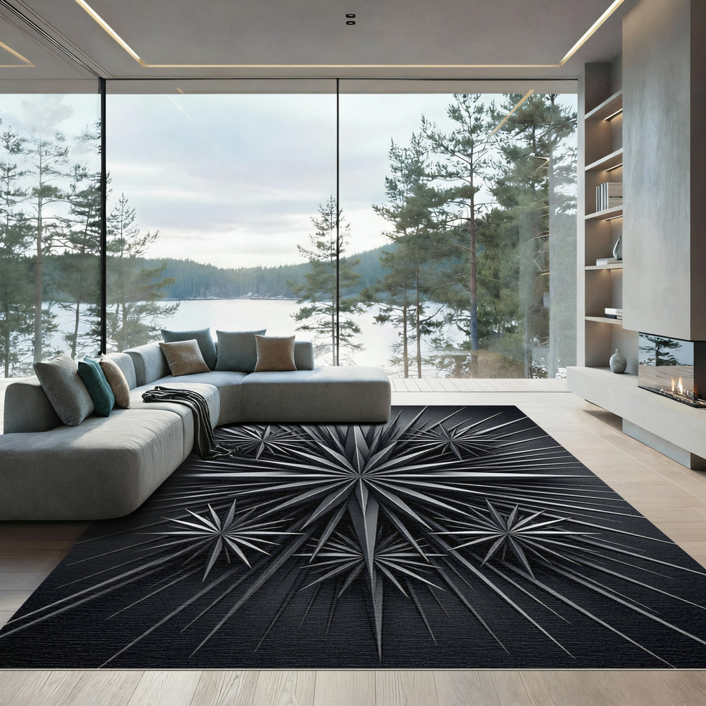 Monochromatic Metallic Starburst Geometric Rug