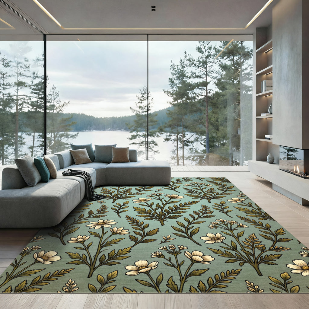 Vintage Sage Botanical Meadow Wildflower Rug