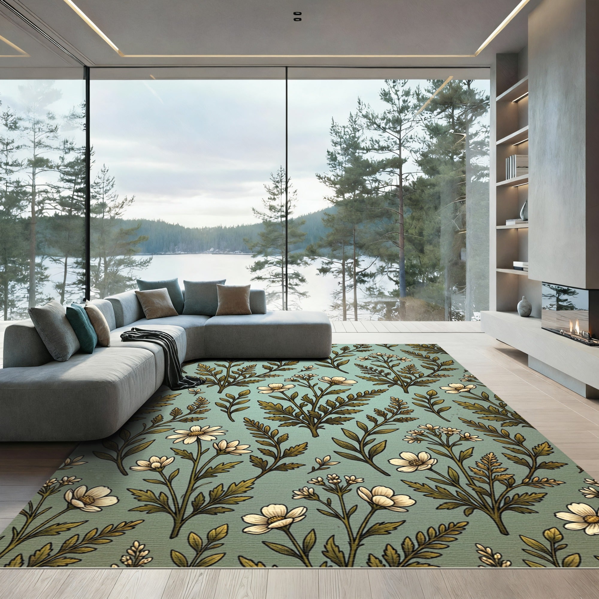 Vintage Sage Botanical Meadow Wildflower Rug