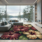 Rich Burgundy Ivory Hibiscus Garden Rug