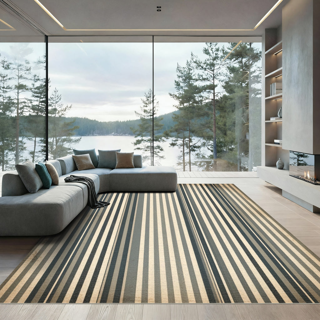 Classic Navy Blue Striped Texture Rug