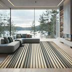 Classic Navy Blue Striped Texture Rug
