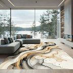 Abstract Swirl Ink Wash Neutral Rug