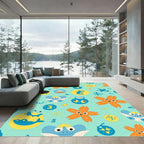 Playful Orange Starfish Blue Creatures Rug