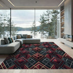 Red Diamond Geometric Lattice Rug