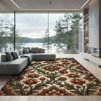Vintage Autumn Rust Floral Damask Rug