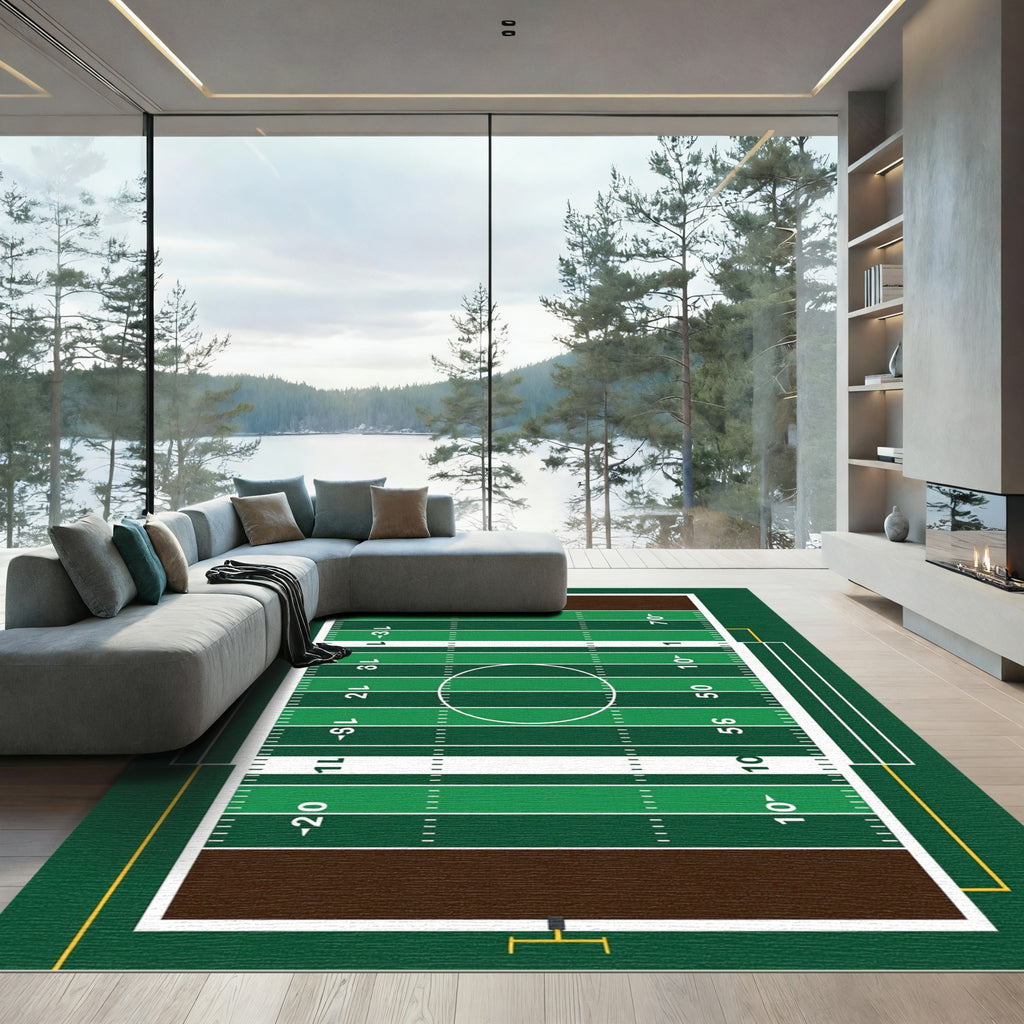 Green Football Field Athletic Stadium Rug