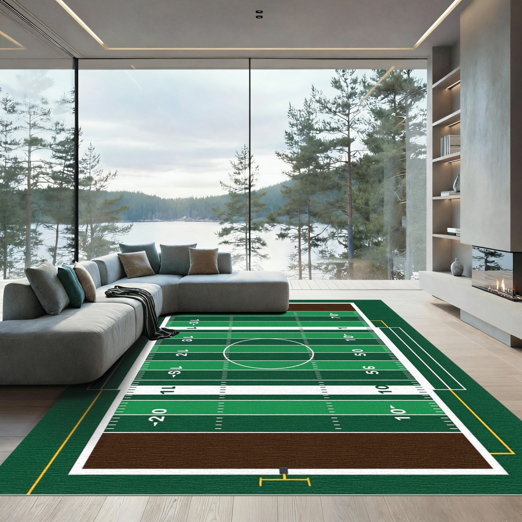 Green Football Field Athletic Stadium Rug
