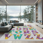 Purple Teal Starburst Alphabet Letters Rug