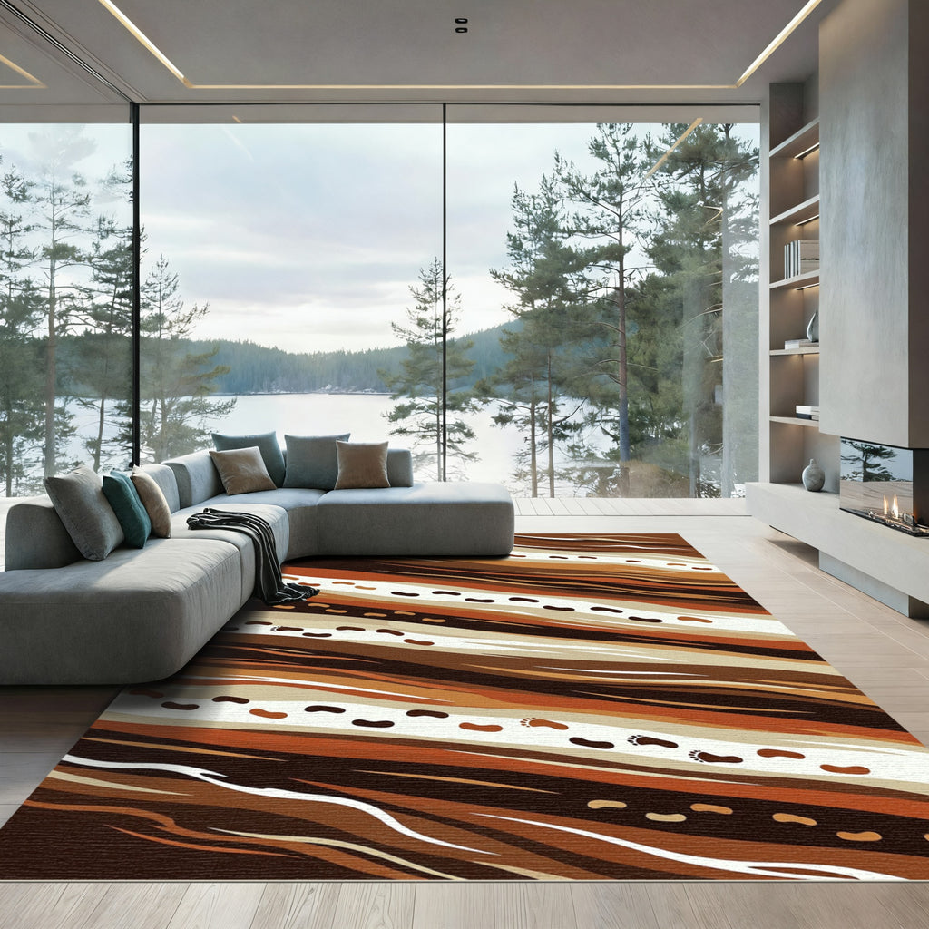 Earthy Toned Footprints Abstract Waves Rug