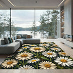 Radiant White Daisy Floral Botanical Rug