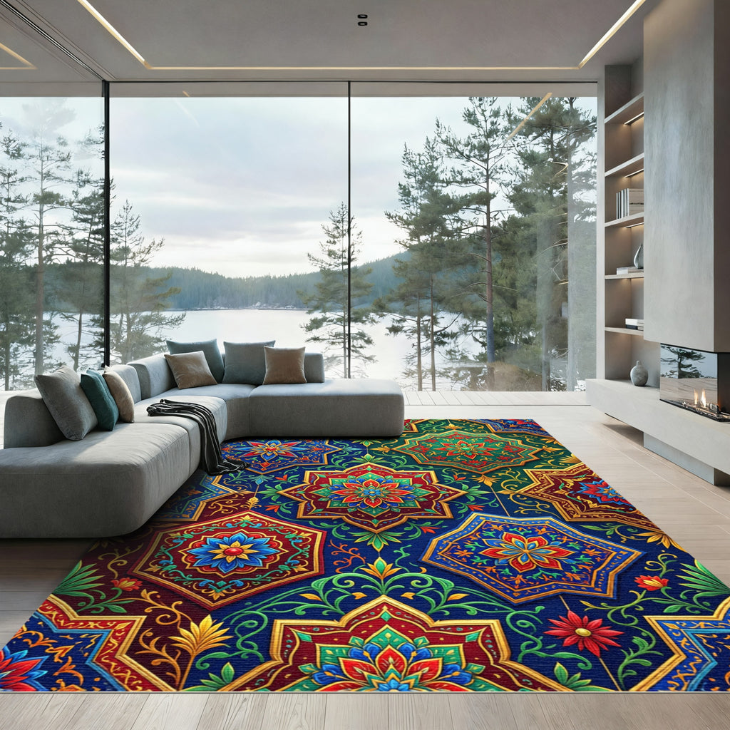 Intricate Royal Jewel Tone Medallion Rug