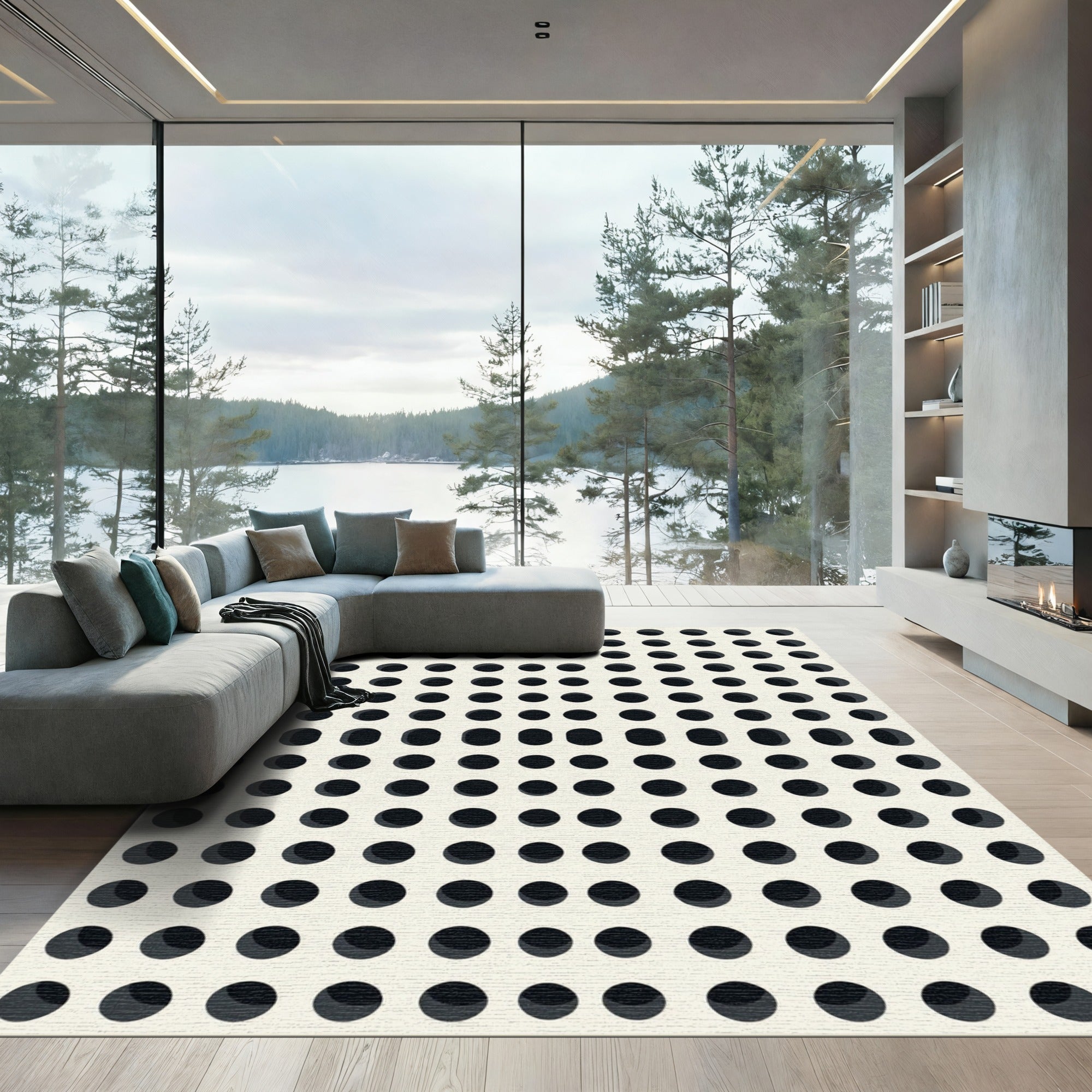 Minimalist Grid Monotone Dotted Art Rug