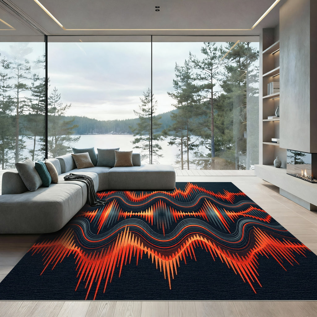 Vibrant Fiery Abstract Sonic Wave Art Rug