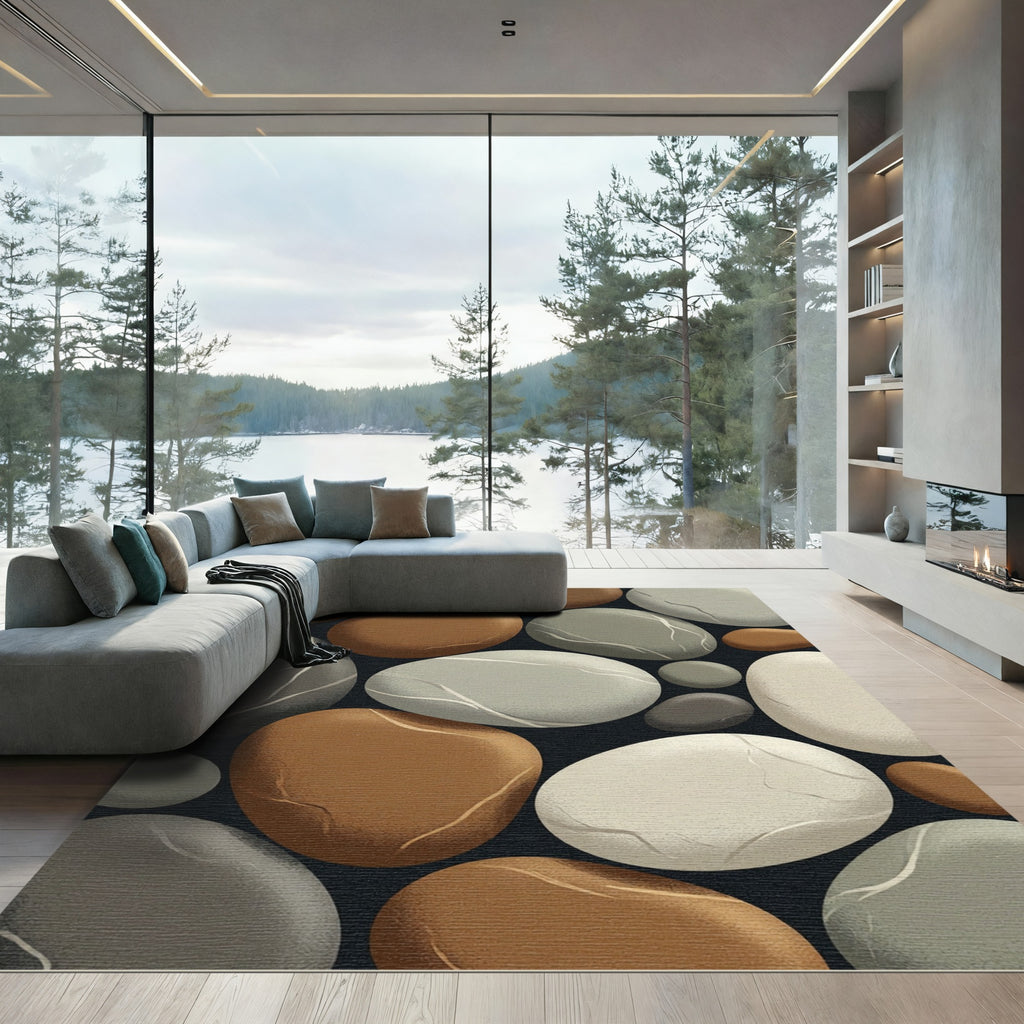 Earthy Tones Neutral Stone Pebble Rug