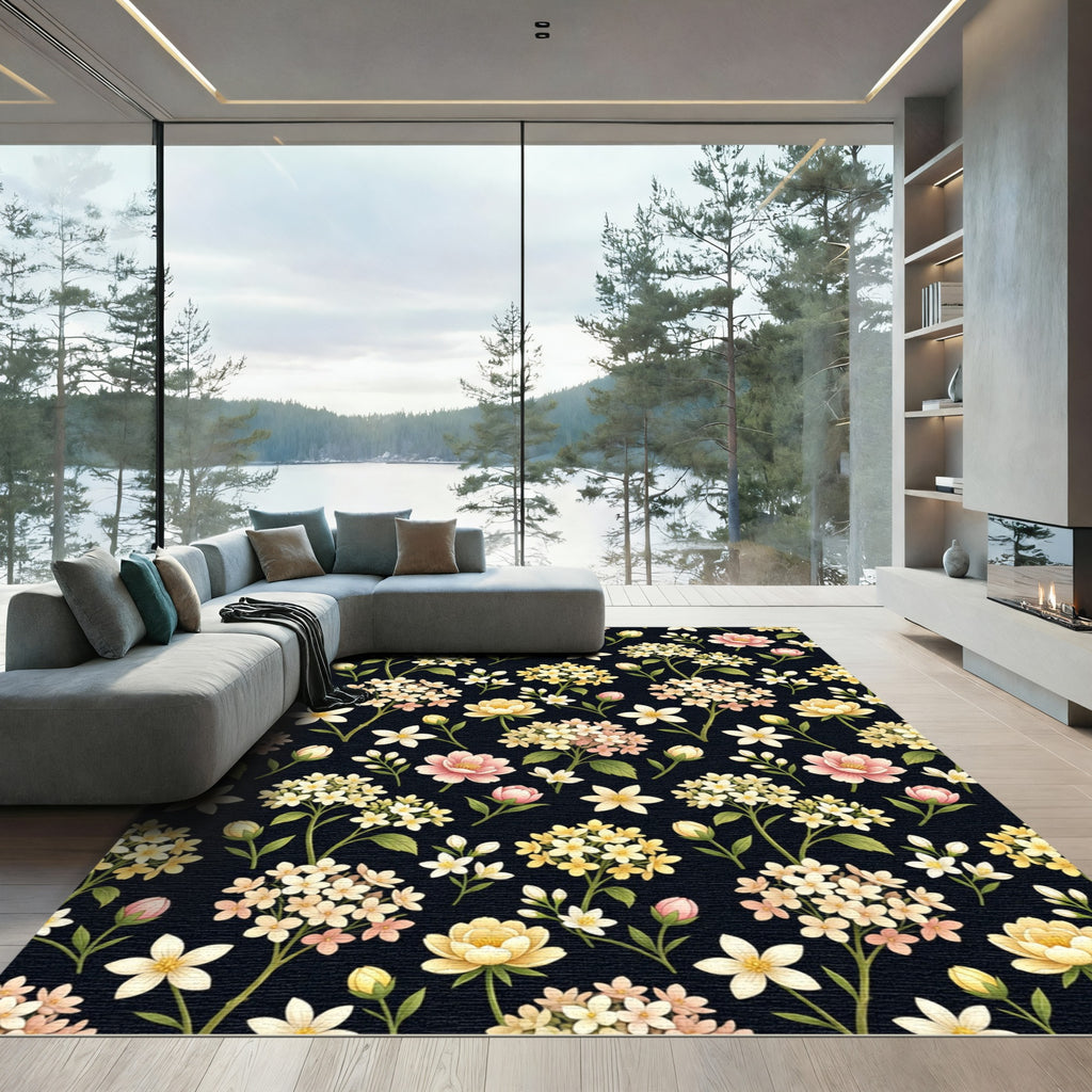 Pink Yellow Floral Garden Arrangement Rug