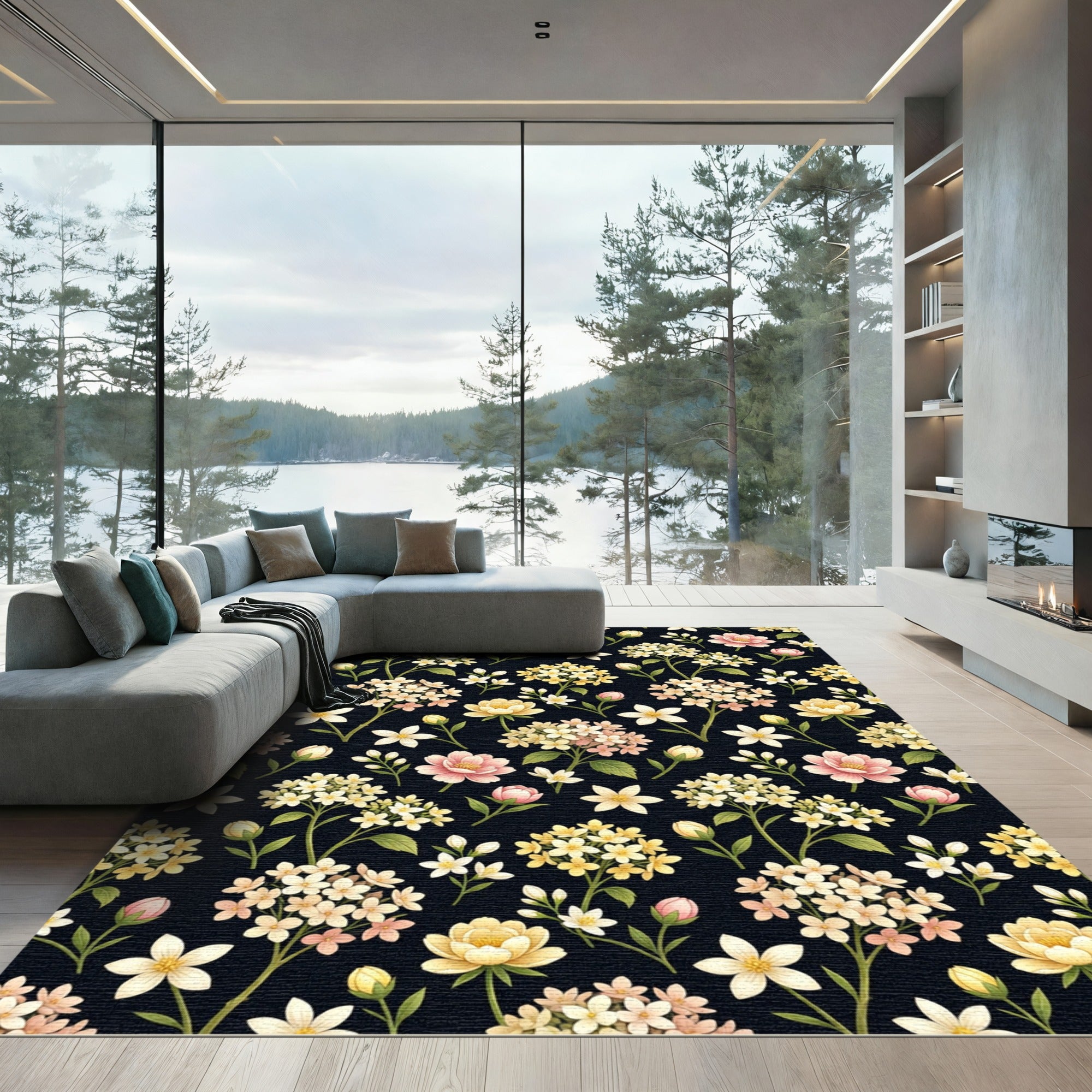 Pink Yellow Floral Garden Arrangement Rug
