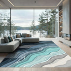 Abstract Teal Wave Layered Tones Rug