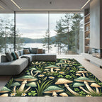 Ethereal Green Enchanted Forest Mushroom Illustration Rug